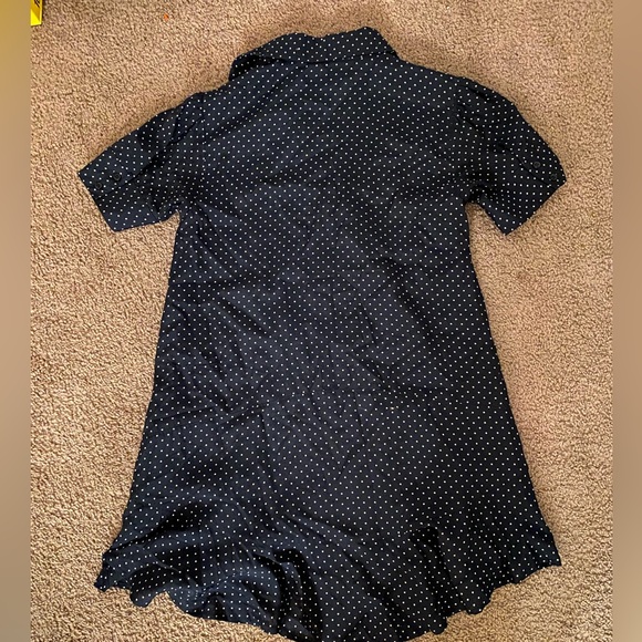 G. label by GOOP denise mini shirt dress navy blue white polka dot 6 ruffle hem - Picture 4 of 6